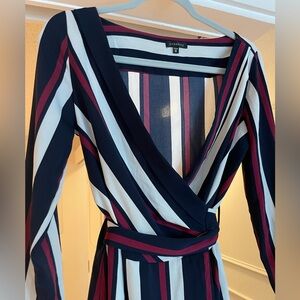 Dynamite Striped Wrap Blouse with Tie Waist